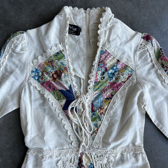 Authentic 1960’s vintage patchwork print Black Label Gunne Sax maxi dress XS - Picture 3 of 11